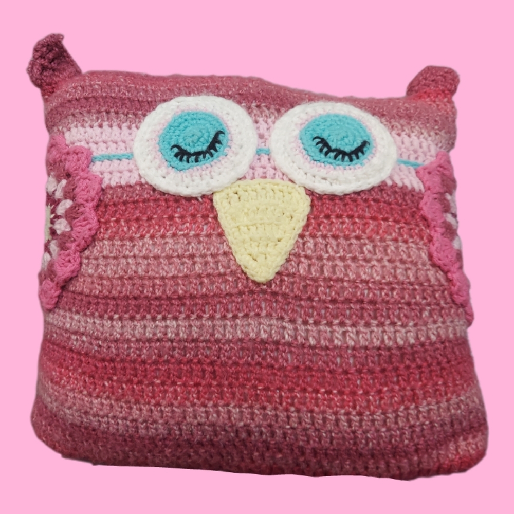 Pink Owl Crochet Pillow